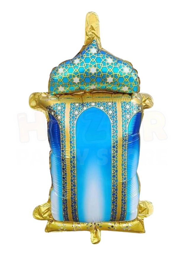 Turquoise Gold Lantern - 40X30 cm Ramadan Lamp Ornament, Islamic Motif Foil Balloon