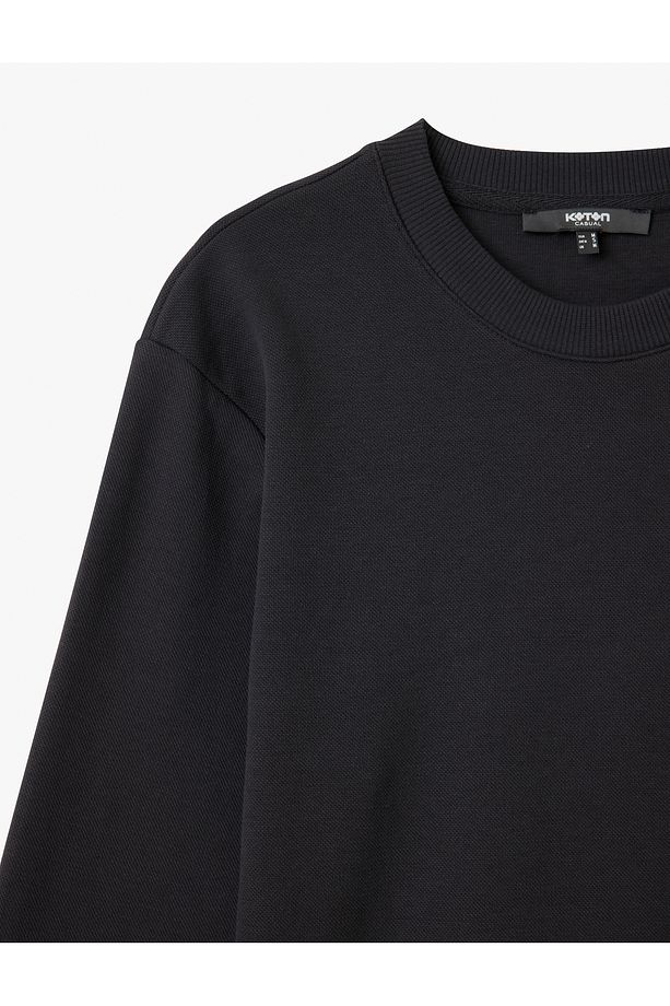 Bisiklet Yaka Pamuklu Pike Kumaş Basic Sweatshirt - 5