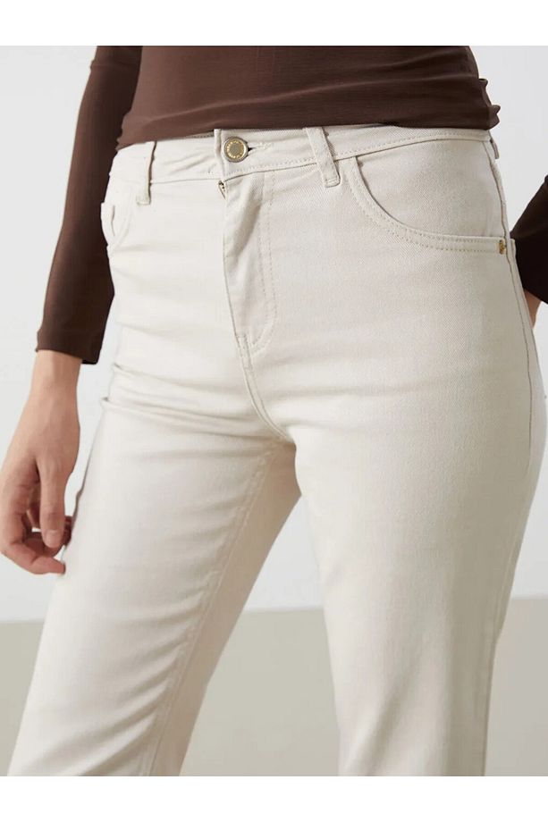LCW Jeans Bej Mars Flare Kadın Jean Pantolon - 3