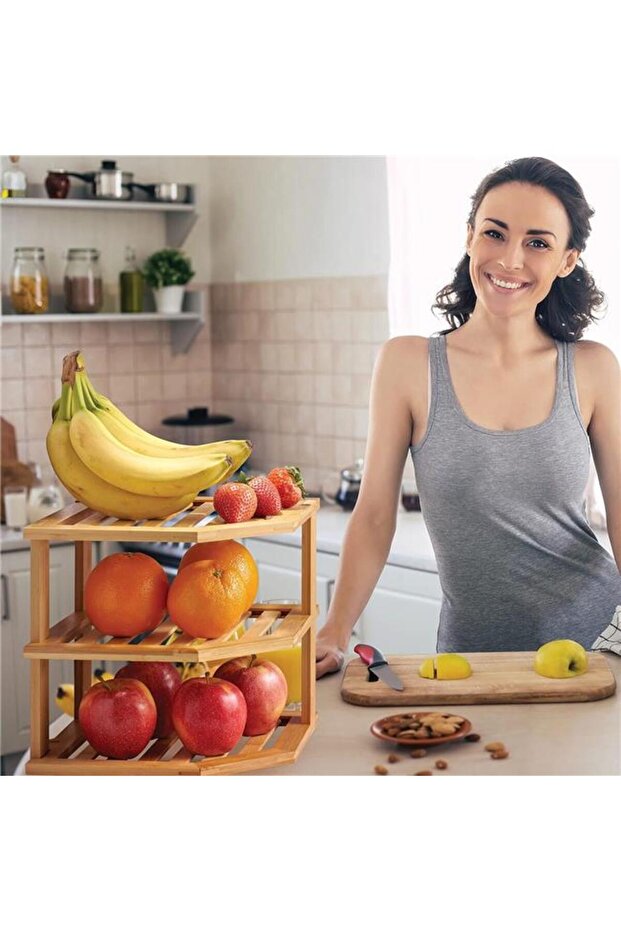 3 Katlı Bambu Köşeli Raf Organizer - 2