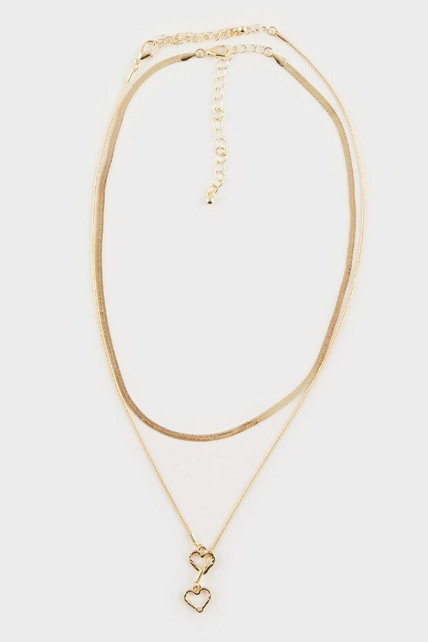 Kadın Kalp Uçlu 2'li Kolye E4062axns - 1