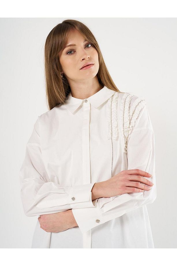 Fırfırlı Poplin Tunik Ekru - 5