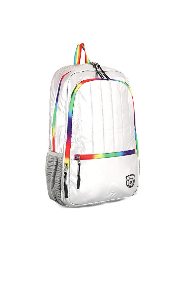 حقيبة ظهر للجنسين باللون الفضي والرمادي - 3