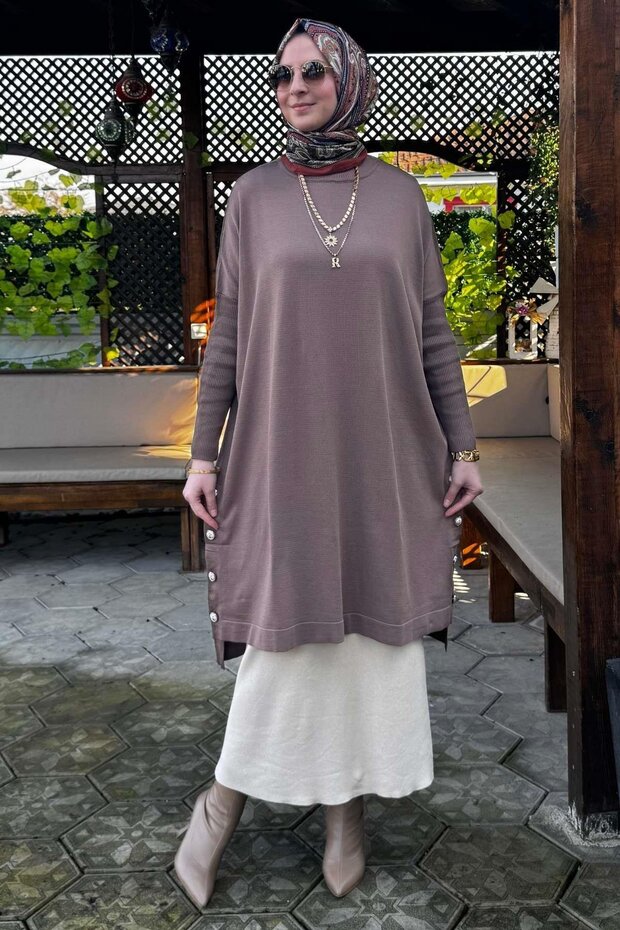 Sevda Triko Tunik Sütlü Kahve - 1