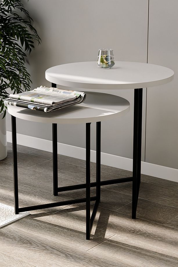 Core Yuvarlak Zigon İkili Sehpa - 45cm Çap - 40cm Çap - 3