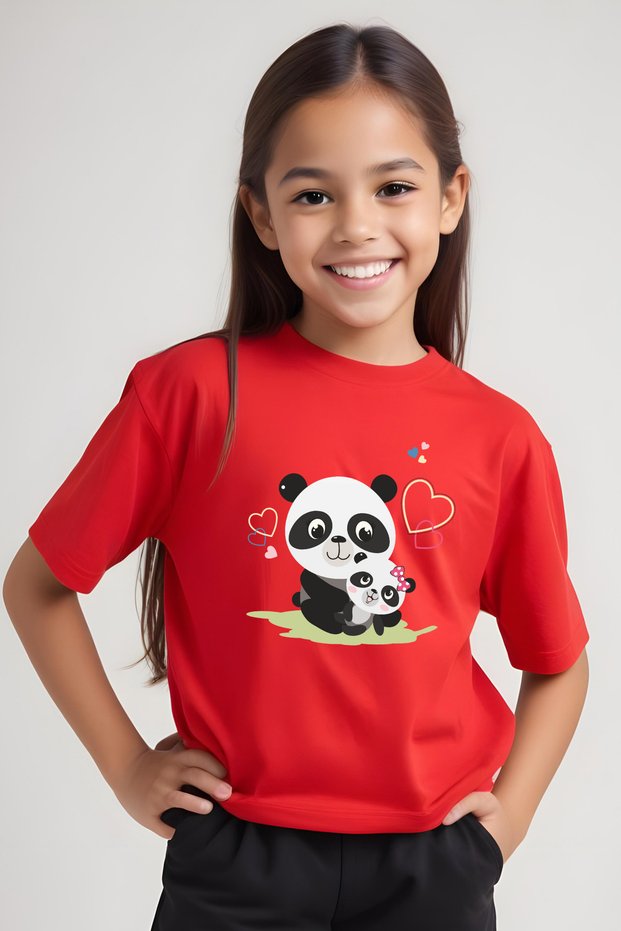 Mother Panda Printed Girls' Short Sleeve T-Shirt