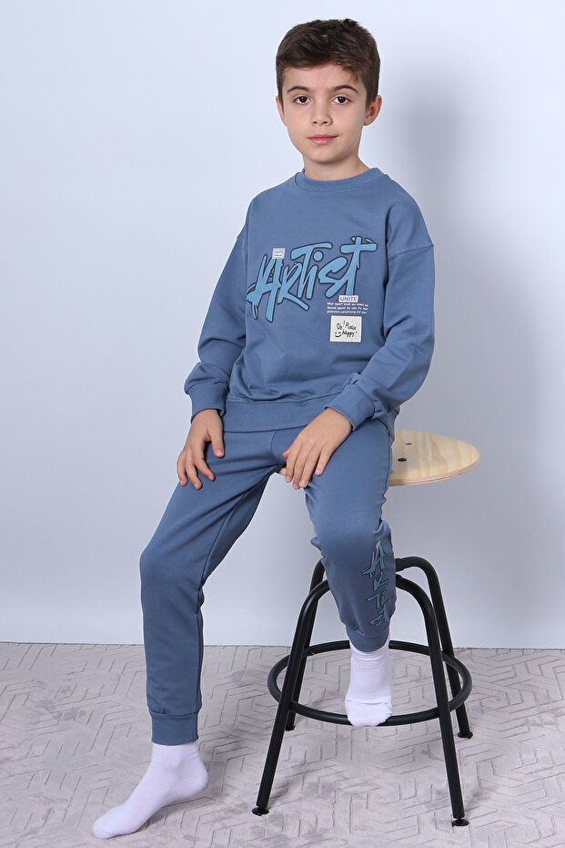 Boy's Tracksuit Set Debossed Artist Printed Ribbed F1