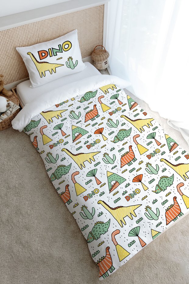 Single Duvet Cover Set (Without Sheets) 160X220 cm - Pure Baby Series - Dino and Cacti