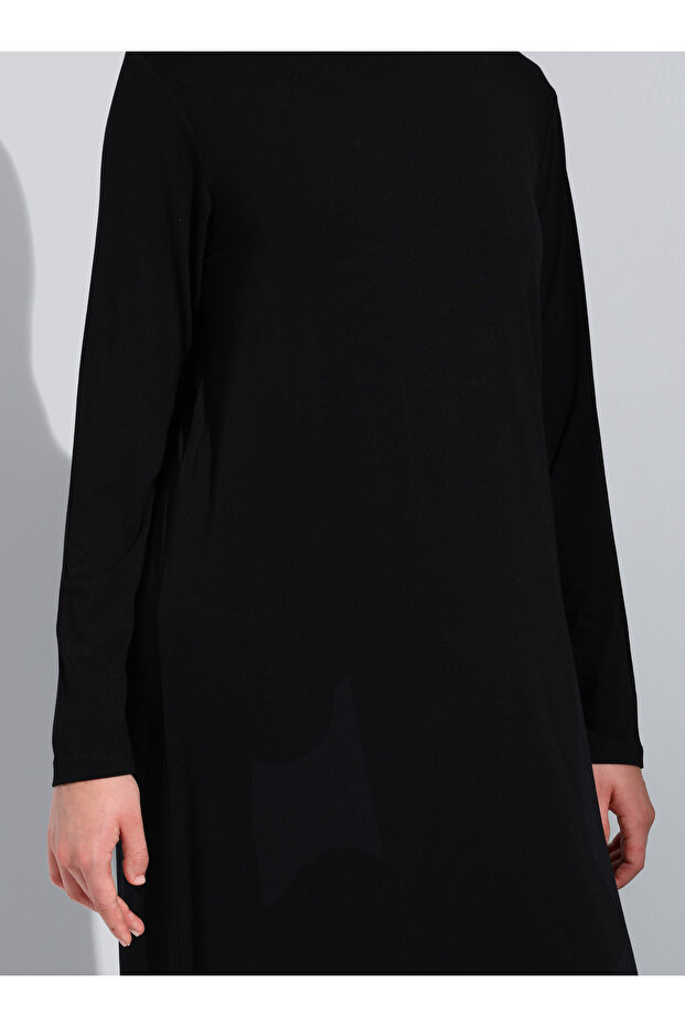 Viskon Kumaşlı Basic Tesettür Elbise - Siyah - Basic - 5