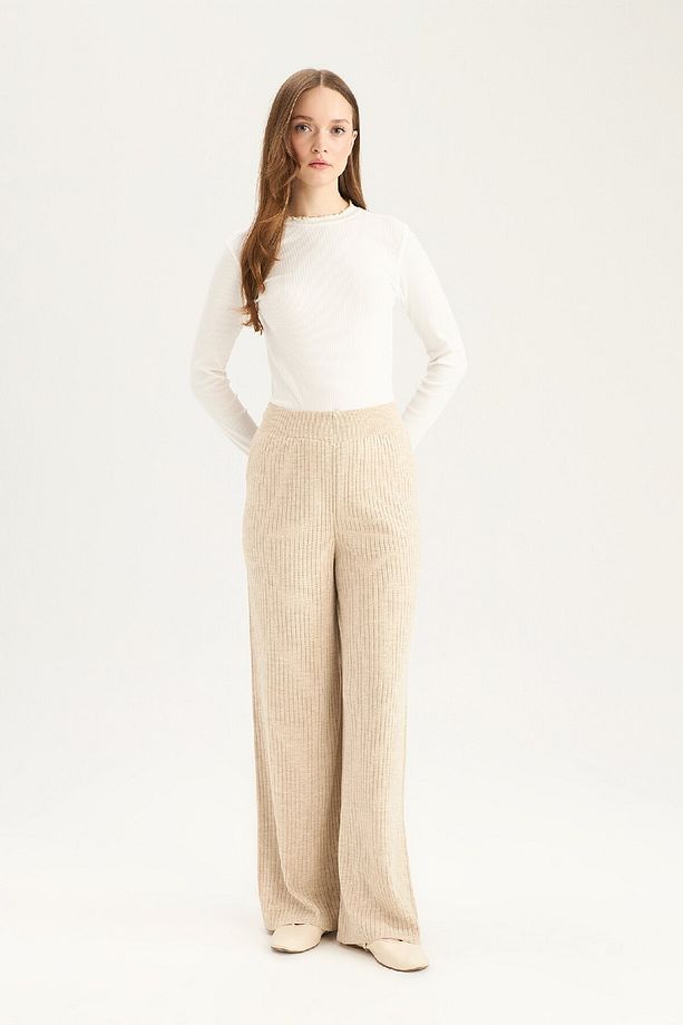 Relax Fit Triko Pantolon Geniş Bol Paça Basic Düz Esnek Belli E2940ax24wn - 2