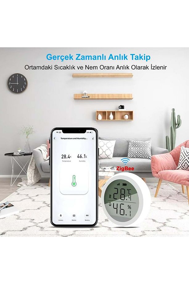 ZigBee Tuya Akıllı Yaşam Uygulaması Sıcaklık Nem Sensörü LCD Ekran APP Kontrol - 3