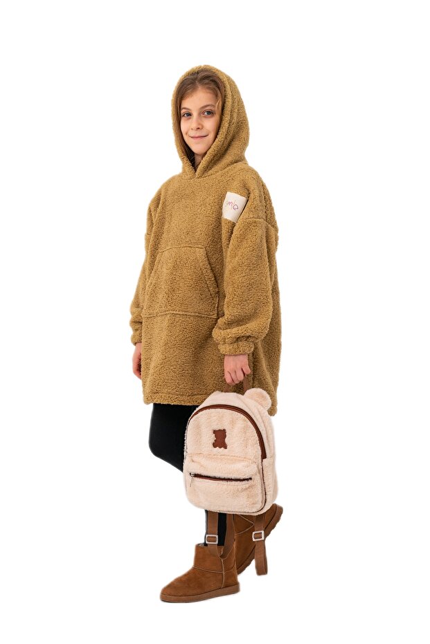 Wellsoft Double-Sided Fleece Kangaroo Hooded Children's Wearable Home Blanket Oversize Sweatshirt
