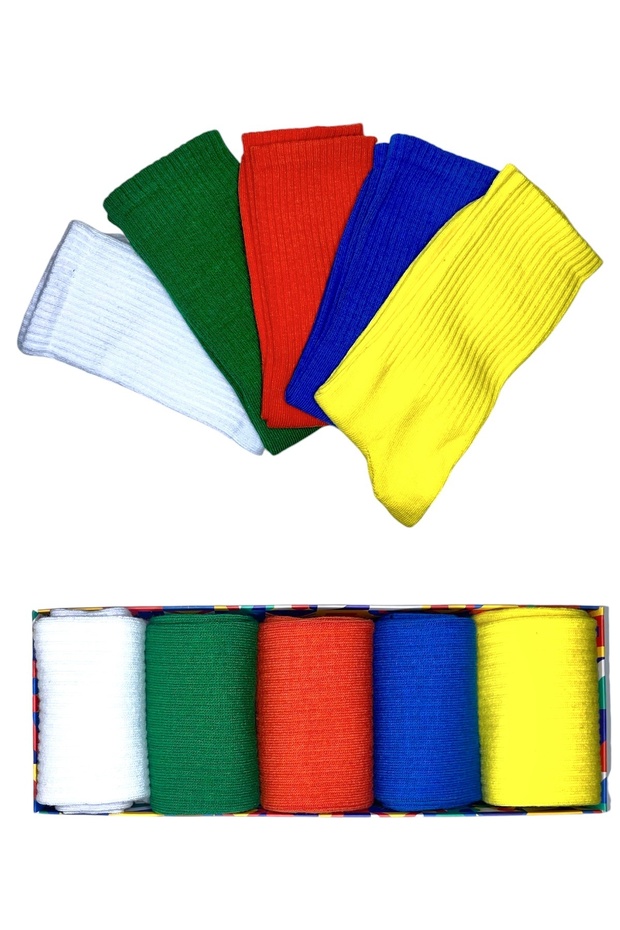 جوارب قطنية أساسية بلون واحد في علبة خاصة، 5 قطع من الجوارب القطنية - 1