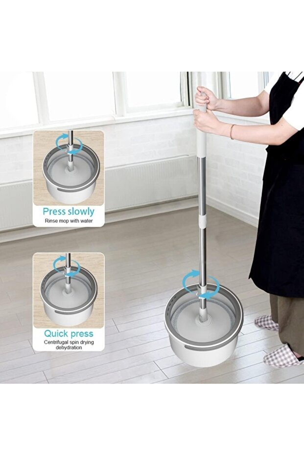 360 Degree Spin Mop and Bucket Set with Flat Design with Self-Separating Water System - 3