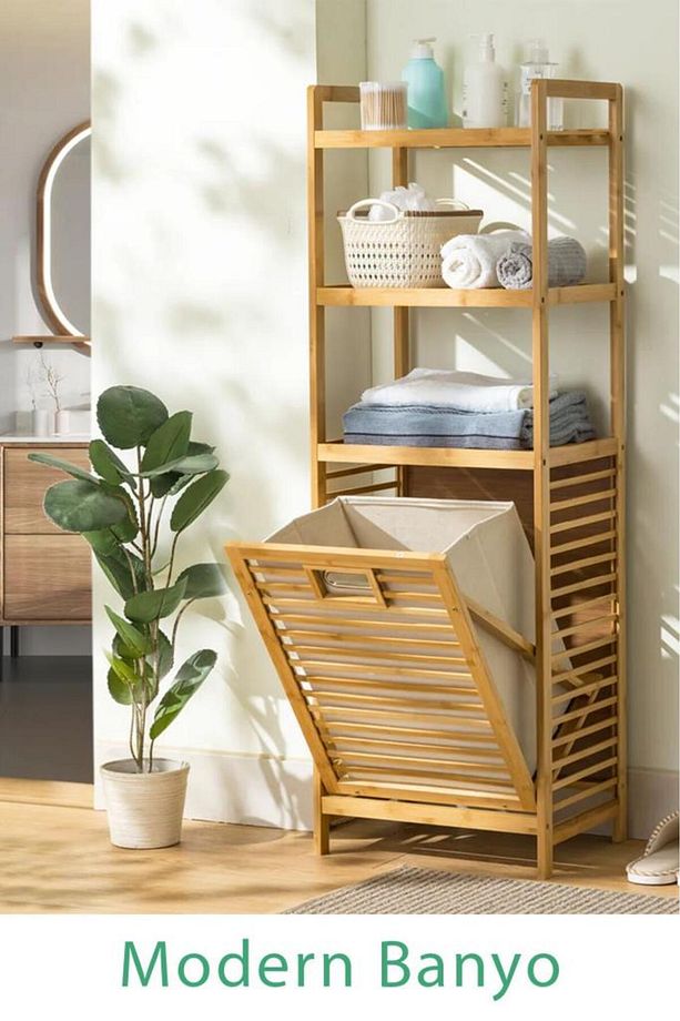Bambu Kirli Sepetli 3 Raflı Çamaşır Sepeti DB-0002H - 1