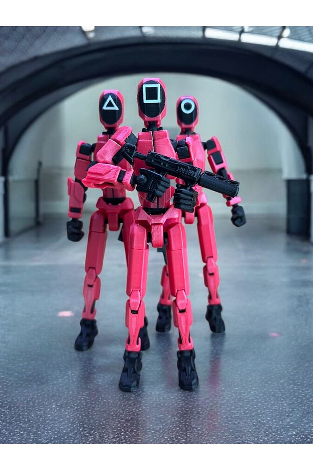 Squid Game Pembe Askerler Kare Üçgen Yuvarlak 13 Cm Tüm Eklemleri Hareketli Figür 3lü Set - 2