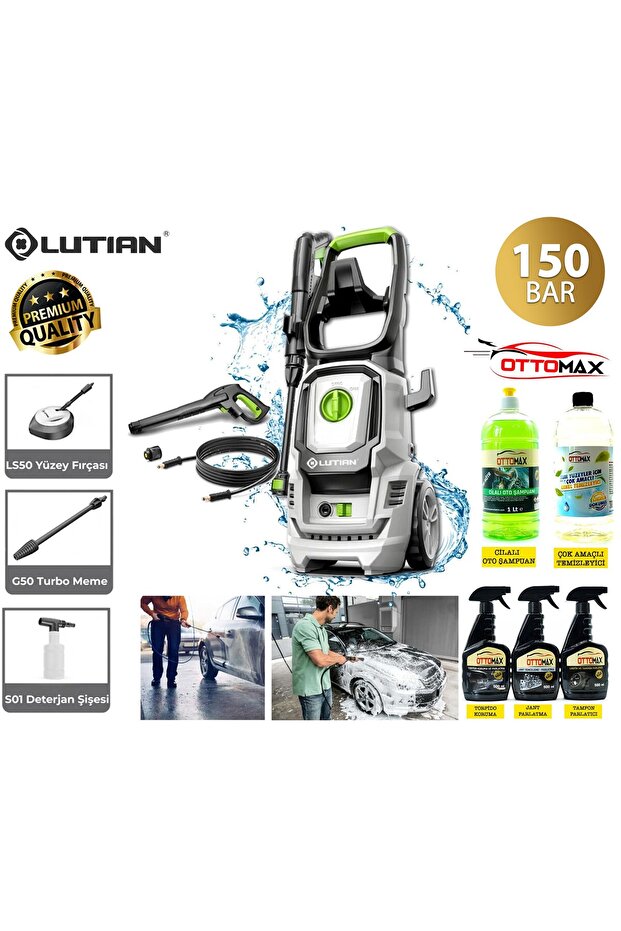 Lutian 150 Bar Yüksek Basınçlı Yıkama Makinası Aksesuarlı 5 Parça Deterjan Setli - 1