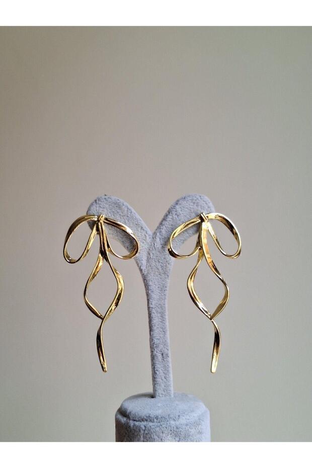 Bow Ribbon Earrings Gold 7 cm