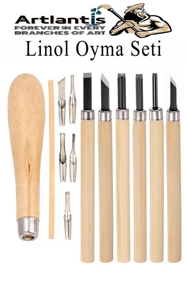 Linol Oyma Seti 13 Parça 1 Paket Linol Oyma Kesme Bıçak Seti Bıçaklı Linolyum Baskı Ahşap Saplı - 1