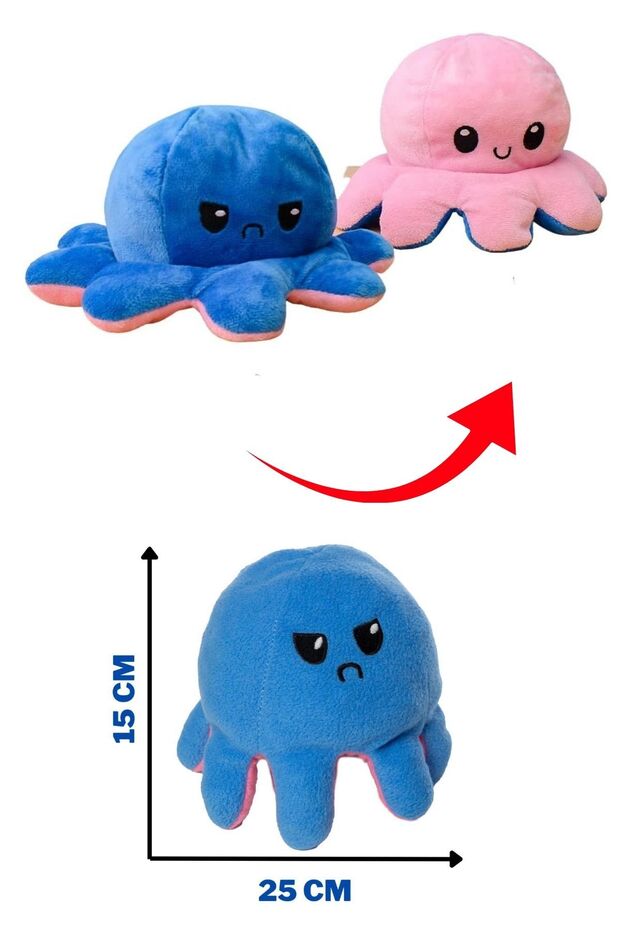 Plush Expression Changing Bipolar Octopus Two-Faced Plush Toy - 3