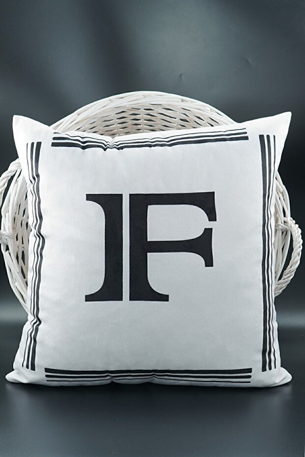 Lettered Throw Pillow Cover Velvet 43x43 Cm Double Sided Letter F Cat Patterned Marriage Proposal Birthday