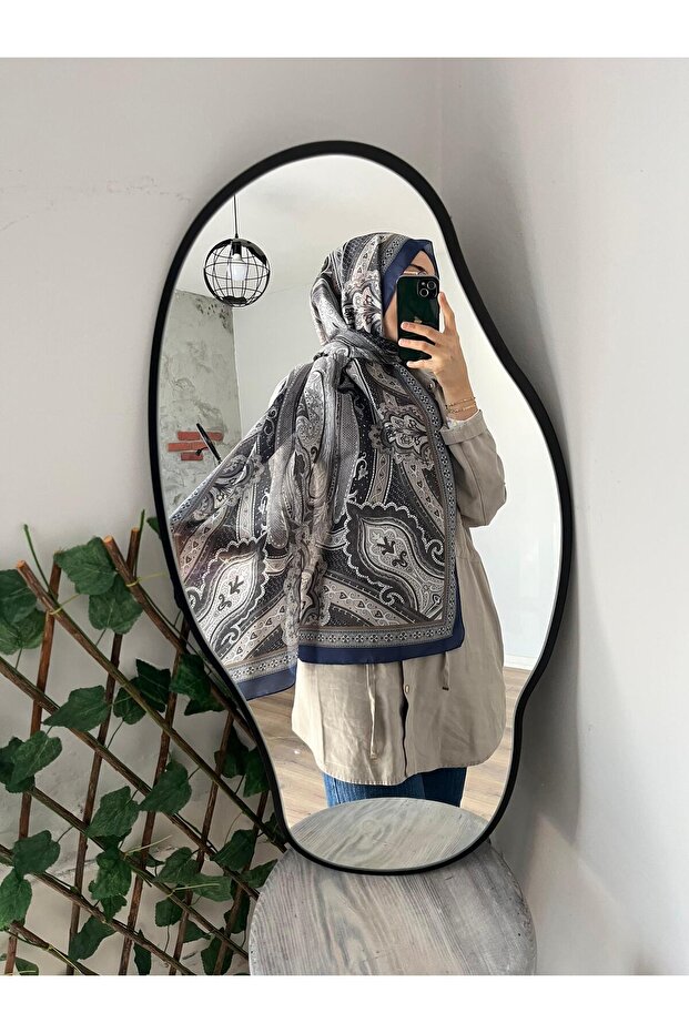 Ethnic Patterned Cotton Navy Blue-Brown Shawl