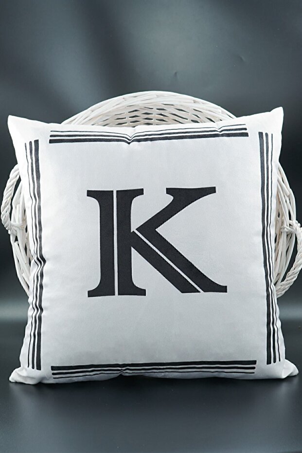 Lettered Throw Pillow Cover Velvet 43x43 Cm Double Sided Letter K Cat Patterned Marriage Proposal Birthday