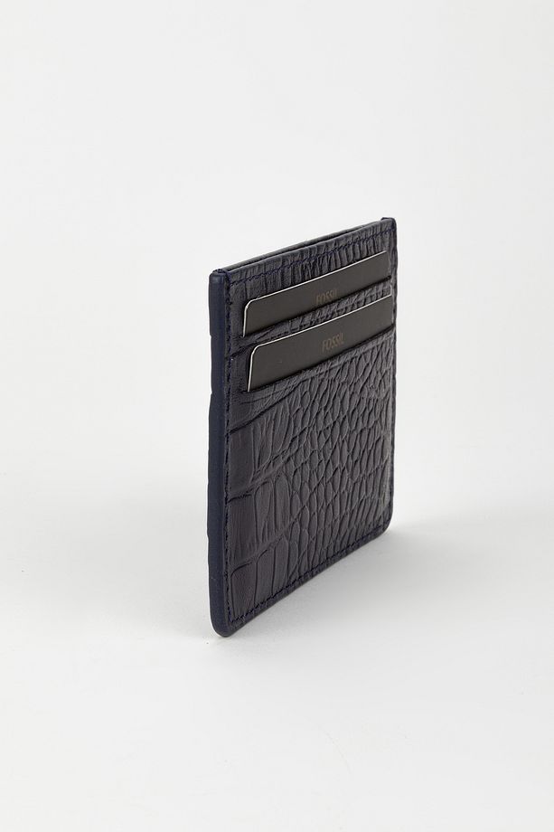 Kutulu Hakiki Deri Croco Lacivert Unisex El Portföyü Cüzdan - 3