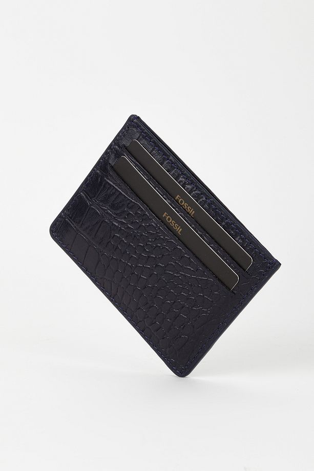 Kutulu Hakiki Deri Croco Lacivert Unisex El Portföyü Cüzdan - 4