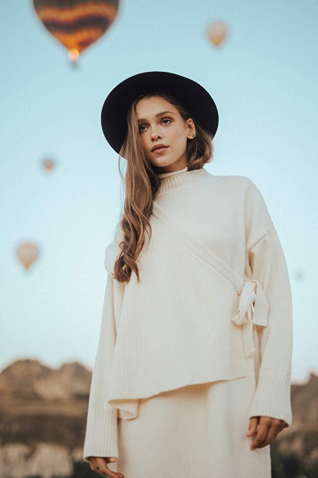 Anvelop Triko Elbise - Krem - 2