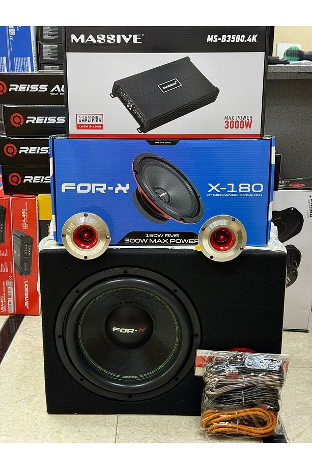 Paket Set Forx 30 Cm Bass 1200w Anfi 2400w Forx 20cm Midrange Tweeter Kablo Set - 1
