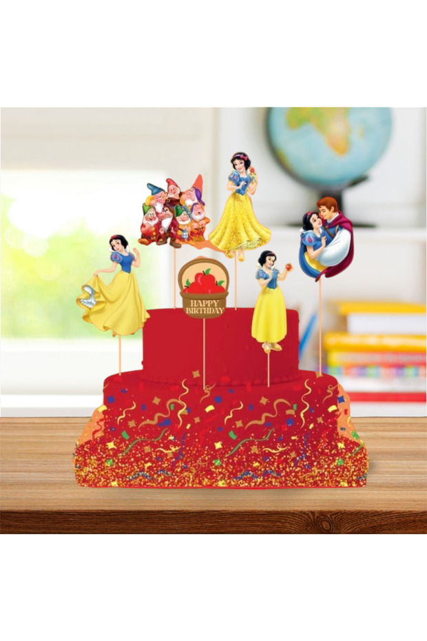 Snow White Themed Cake Topper Figure Set Long Toothpicks 6 Pcs