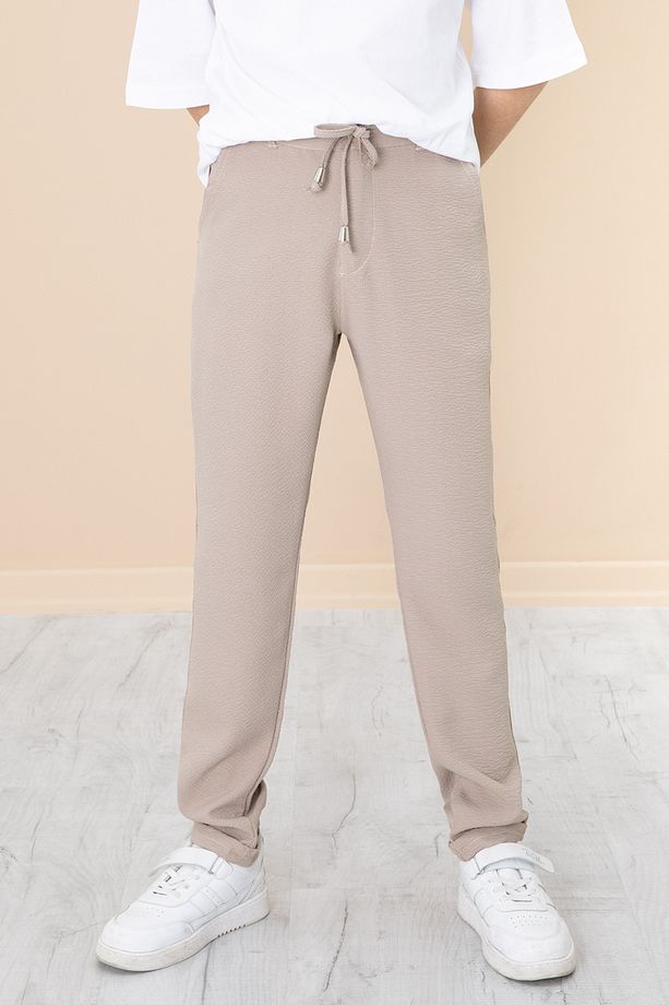 Kahve Duble Paça Erkek Çocuk Jogger Kumaş Pantolon 20057 - 1