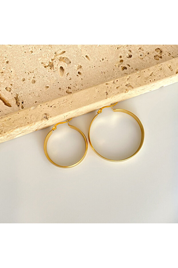 Geniş Sallantılı Halka Çelik Küpe - 7