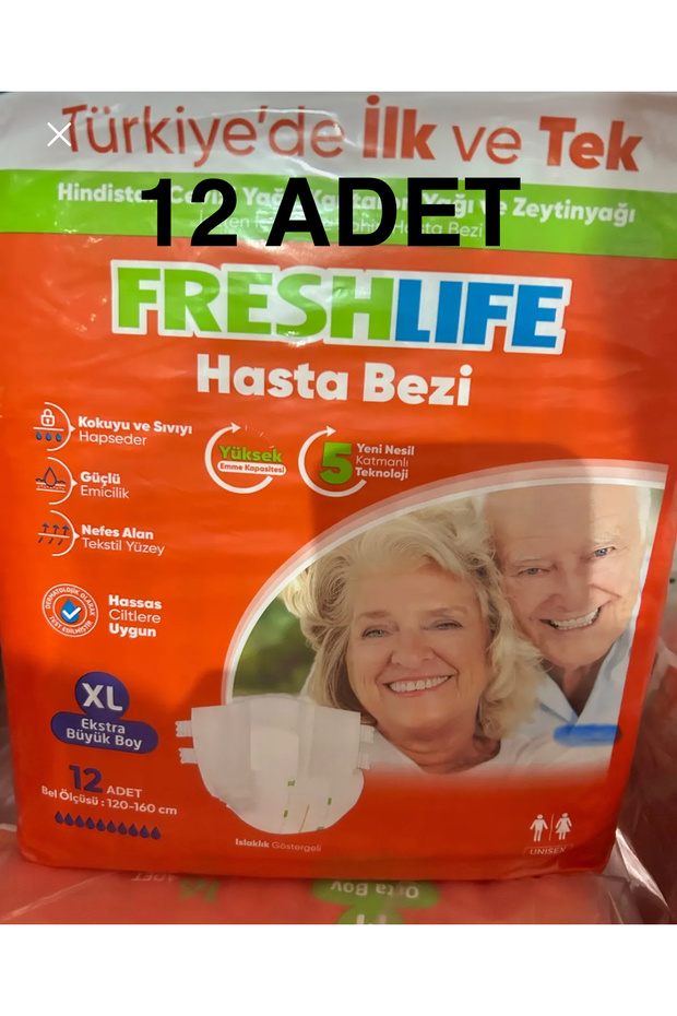 Fresh Life Waist Banded Patient Diapers XL 12 Pieces