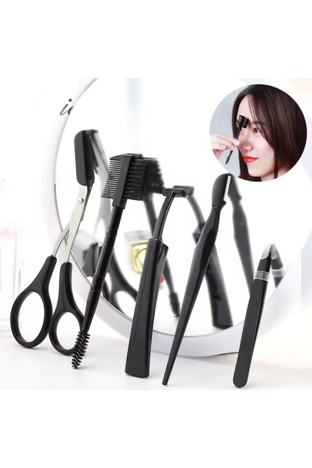 5-Piece Face and Eyelash Grooming Kit - Eyebrow Scissors, Tweezers and Razor Eyelash Shaping
