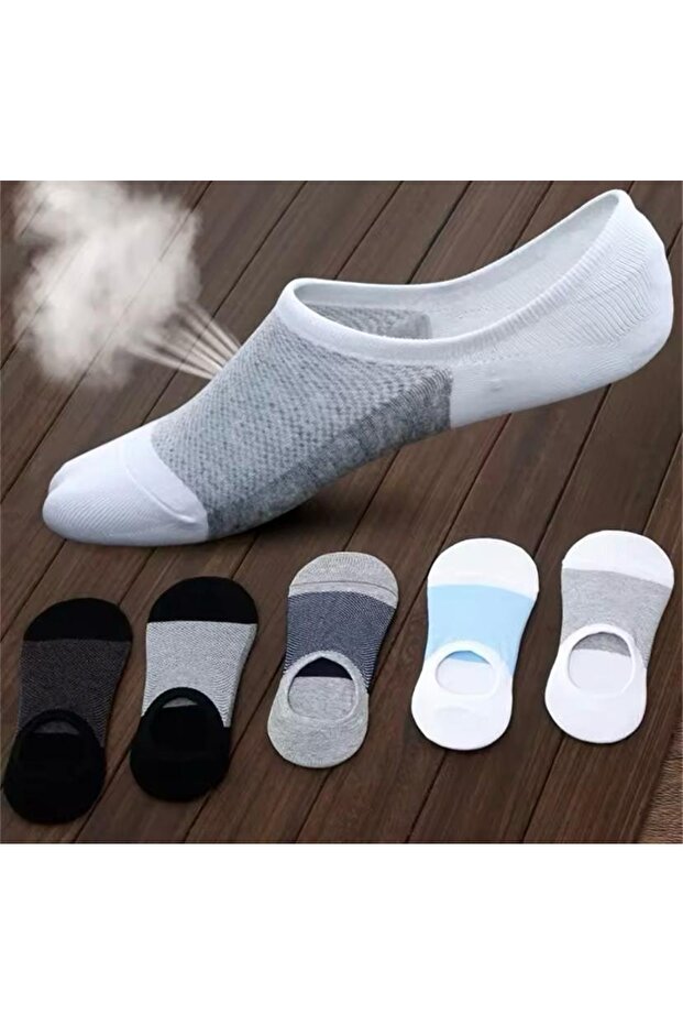 hk 5'Çift Pamuklu Sneaker Görünmez Renkli Erkek Çorabı