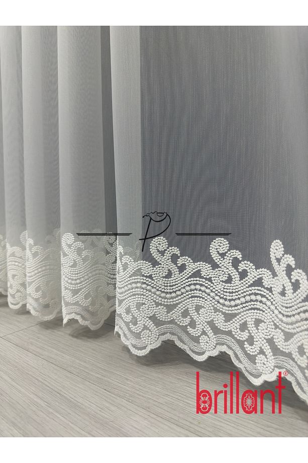 Tomar Desen Etek İşlemeli Tül Perde , 1 e 3 Sık Pile , Ütü İstemez - 3