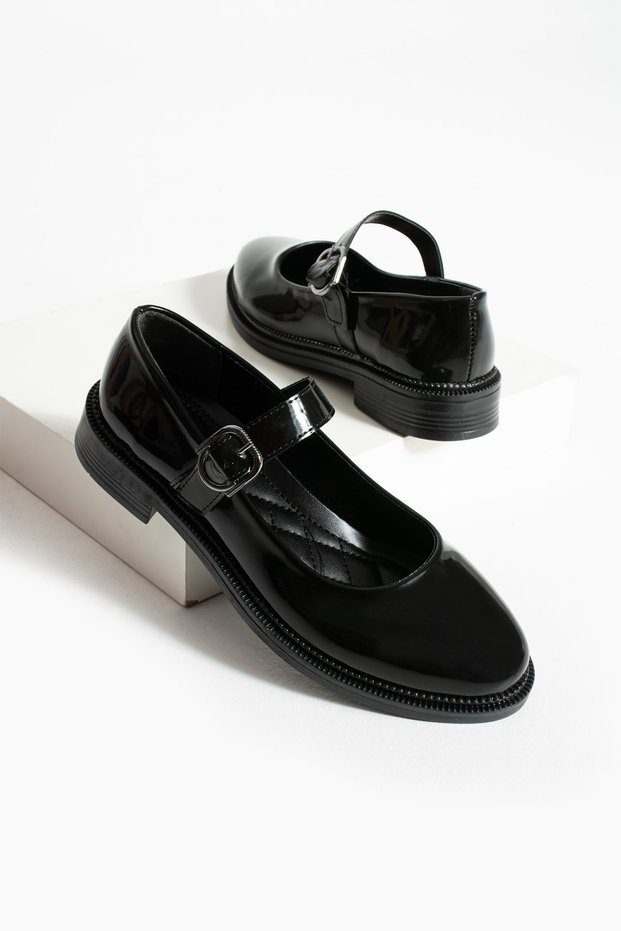 Black Patent Leather Women's Daily Comfortable Ergonomic Shoes Mary Jane Soft Sole