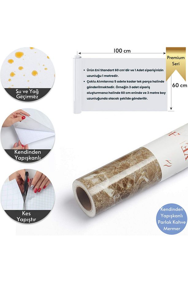 60x100cm Mermer Desen Kendinden Yapışkanlı Duvar Kağıdı Kaplama Mutfak Tezgeh Masa Folyo - 7