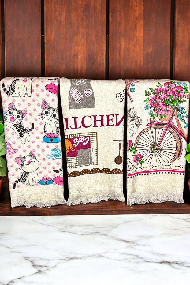 Printed Towel | Set of 3 40X60 cm Hand and Face Towels | Kitchen Towel