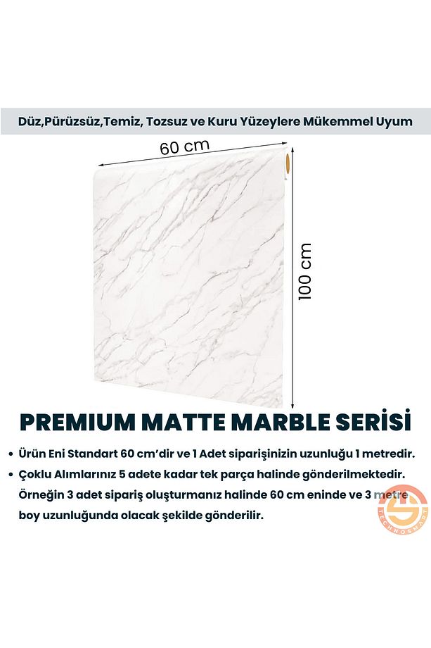 60x100cm Mat Mermer Desenli Kendinden Yapışkanlı Duvar Kağıdı Kaplama Mutfak Masa Folyo - 5