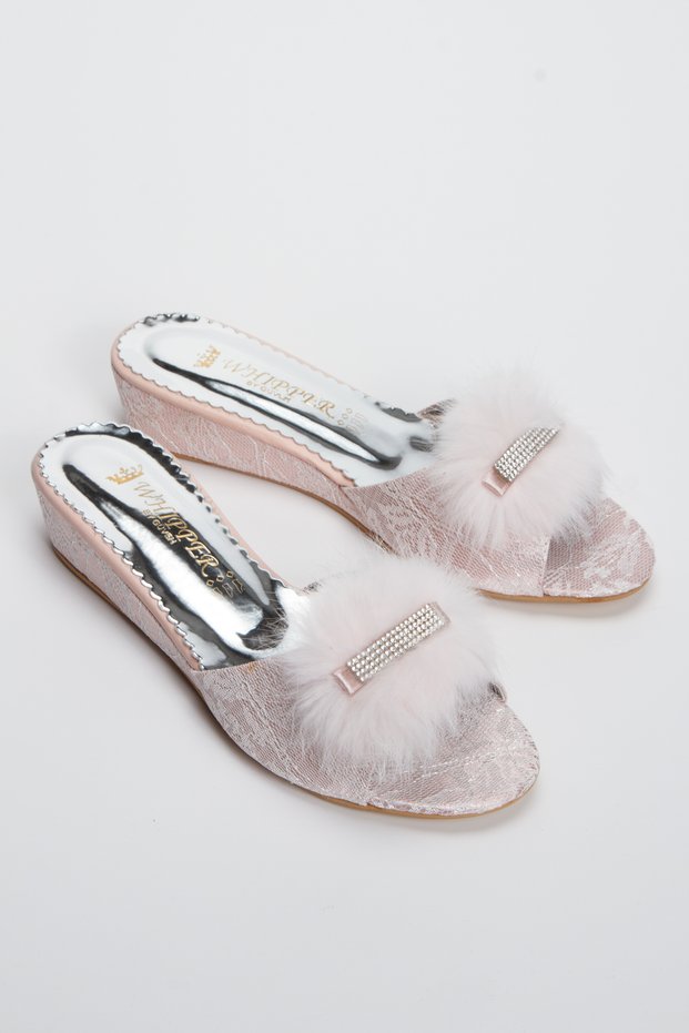 Women's Low Heel Feather Dowry Slippers