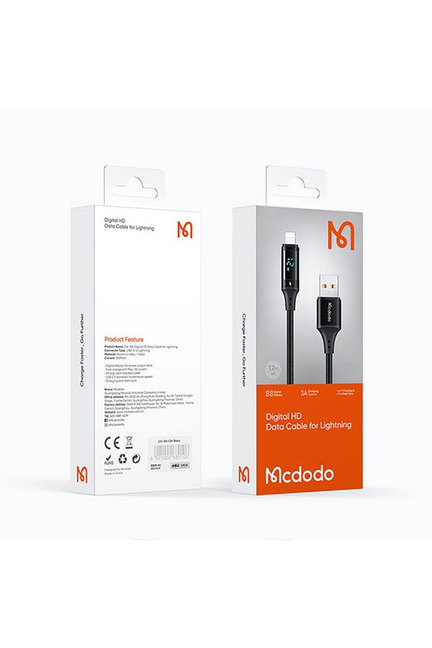 CA-1060 Dijital Ekranlı Lightning Hızlı DataŞarj Kablosu 3A 1.2MSiyah - 8