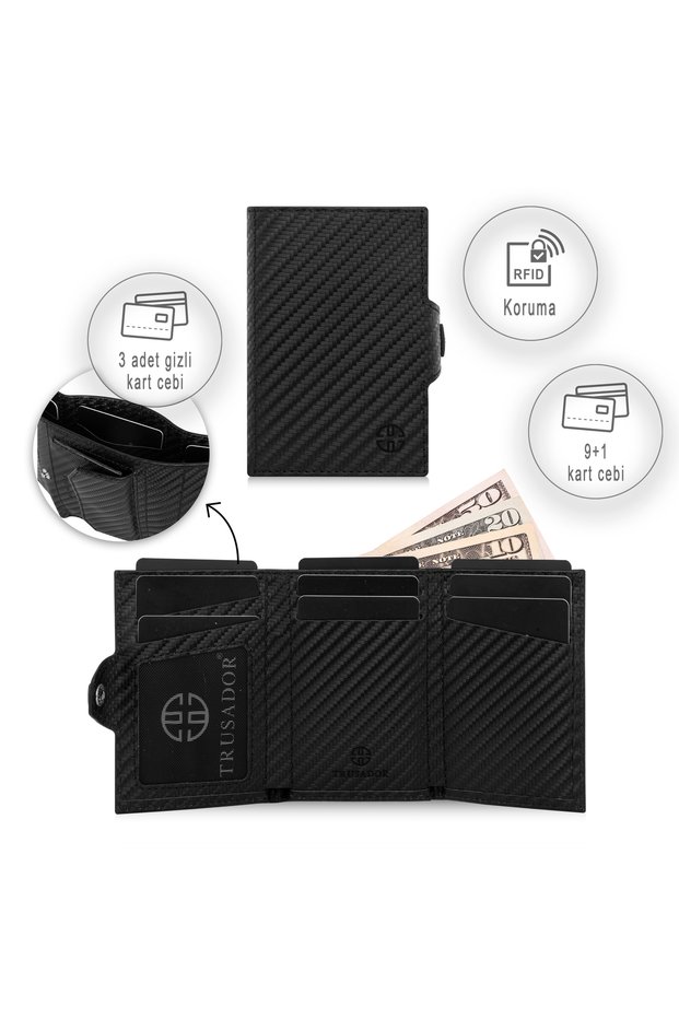 Toscana Carbon Coin Purse with Pocket Unisex Genuine Leather Rfid Protected Men Women Mini Gift