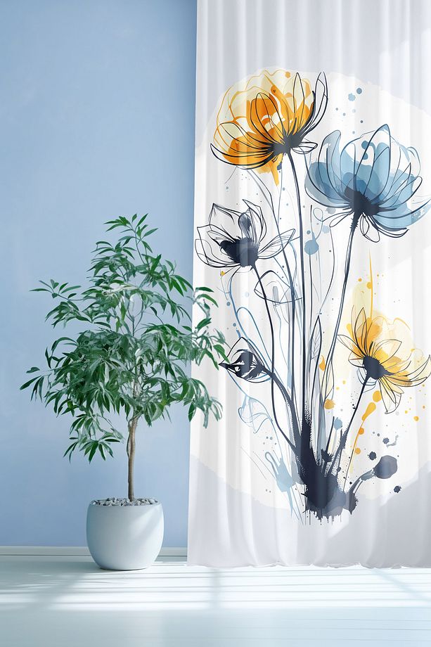 Dijital Baskılı Desenli Fon Perde Dekoratif ''flowers'' (TEK KANAT - IP AYARLI EKSTRAFOR) - 1