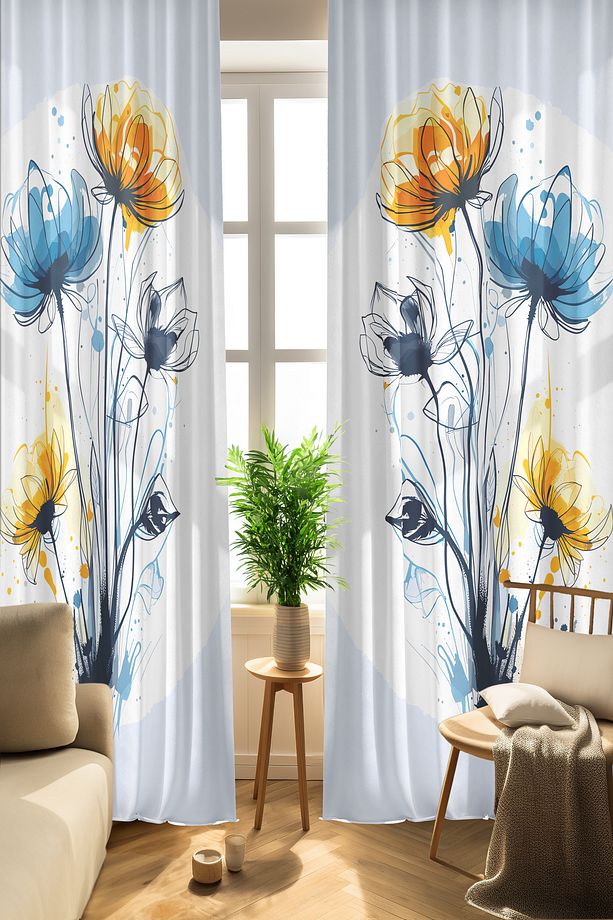Dijital Baskılı Desenli Fon Perde Dekoratif ''flowers'' (TEK KANAT - IP AYARLI EKSTRAFOR) - 6