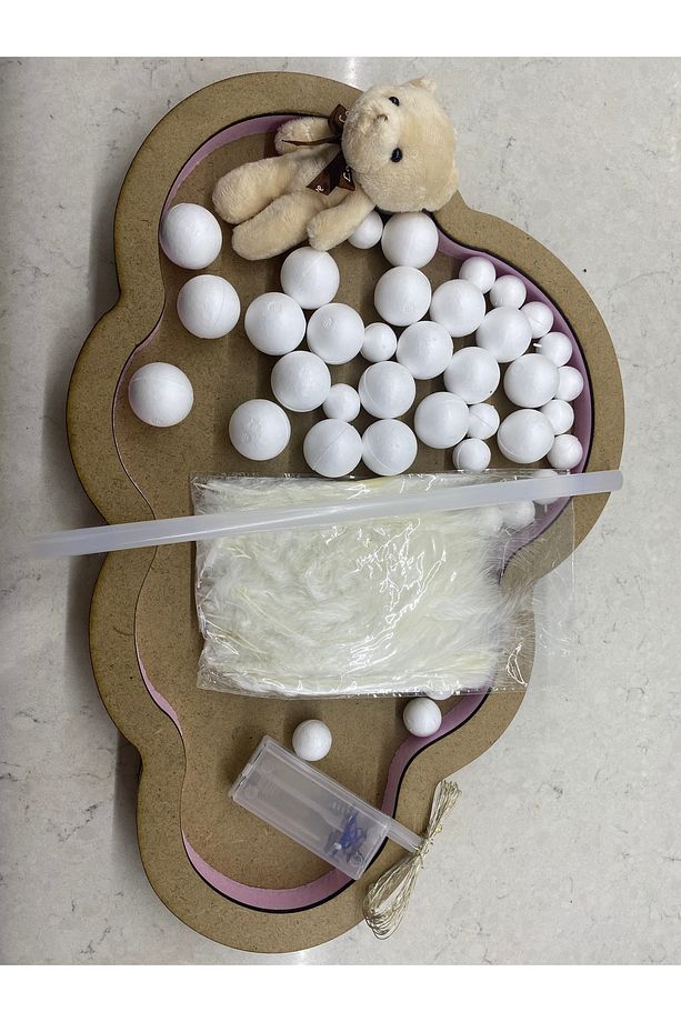 Bebek Kapı Süsü Bulut Pano ve Strafor top Ayıcık Led Işık - 1