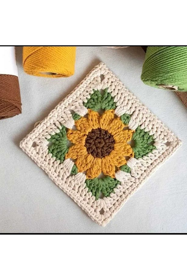 Ayçiçeği Motifli Model Handmade Örgü  % 100 Cotton Kadın El Çantası - 4