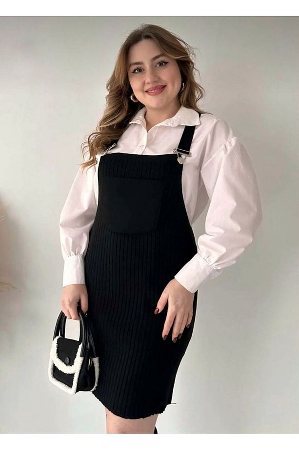 ELBİSE DÜZ ÖRGÜ SALOPET TRİKO ELBİSE - 3
